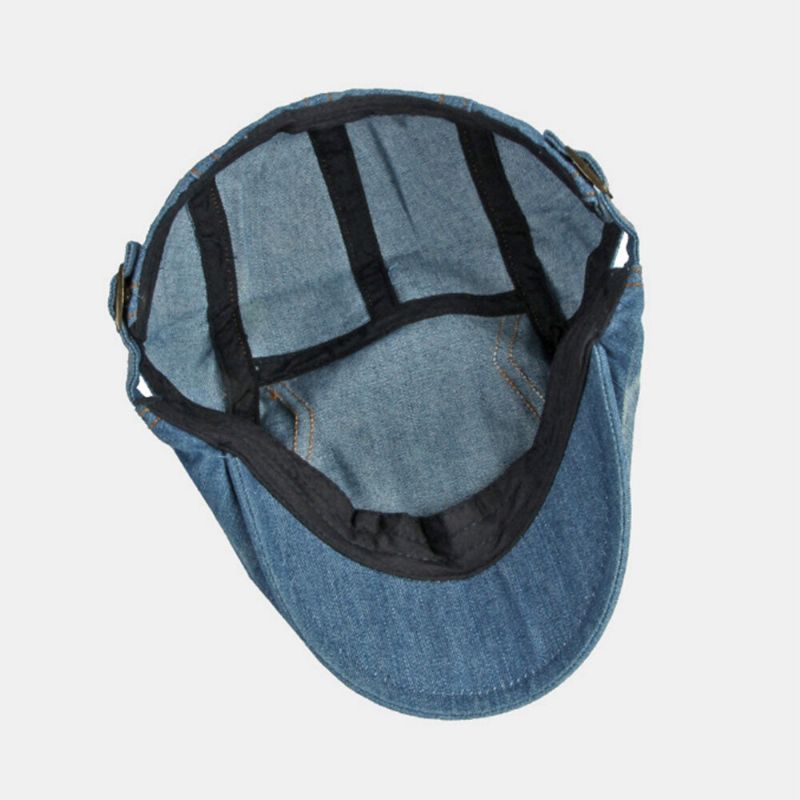 Män Newsboy Keps Tvättad Denim Fasta Toppsydda Sömmar Utomhus Andas Solskydd Casual Vintage Framåt Hatt Basker Platt Keps