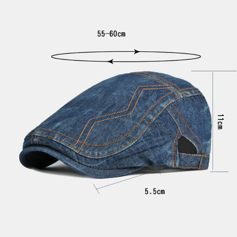 Män Newsboy Keps Tvättad Denim Fasta Toppsydda Sömmar Utomhus Andas Solskydd Casual Vintage Framåt Hatt Basker Platt Keps