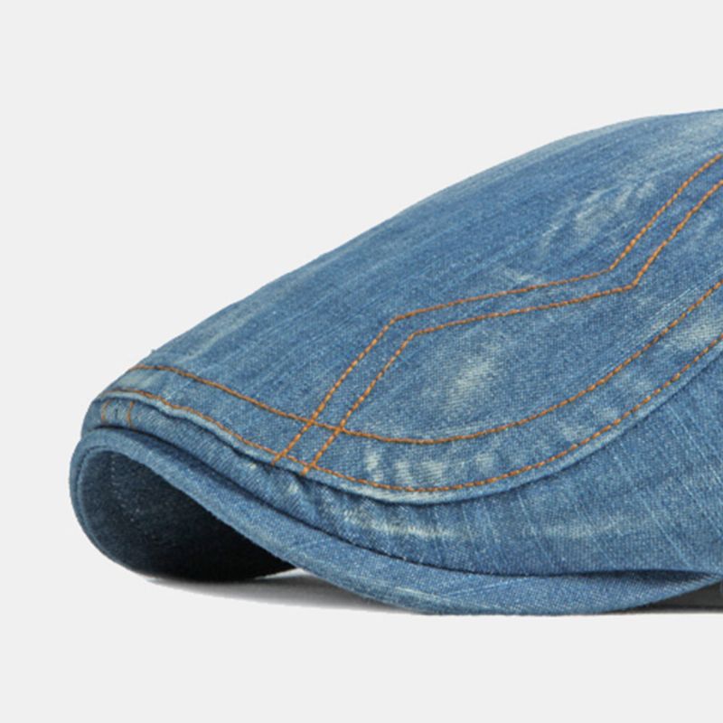 Män Newsboy Keps Tvättad Denim Fasta Toppsydda Sömmar Utomhus Andas Solskydd Casual Vintage Framåt Hatt Basker Platt Keps