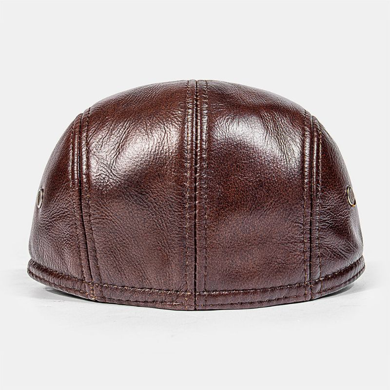 Män Öronskydd Av Äkta Läder Hörselskydd Design Vinter Vindtät Värmebasker Framåt Cap Peaked Cap