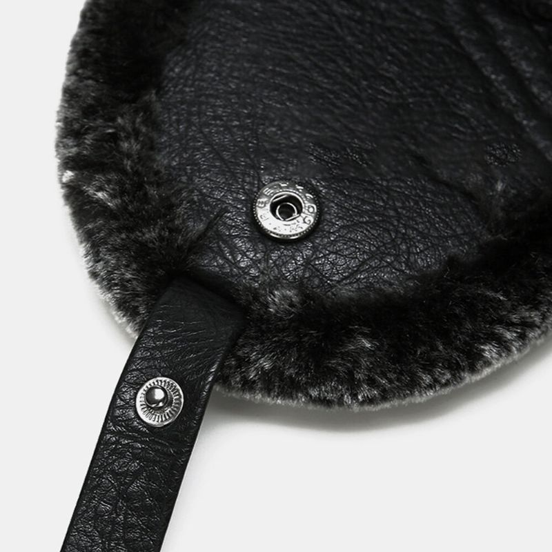 Män Pu Läder Vinter Thicken Plus Velvet Warm Trapper Hat Utomhus Vindtät Cool Skydd Ushanka Hatt