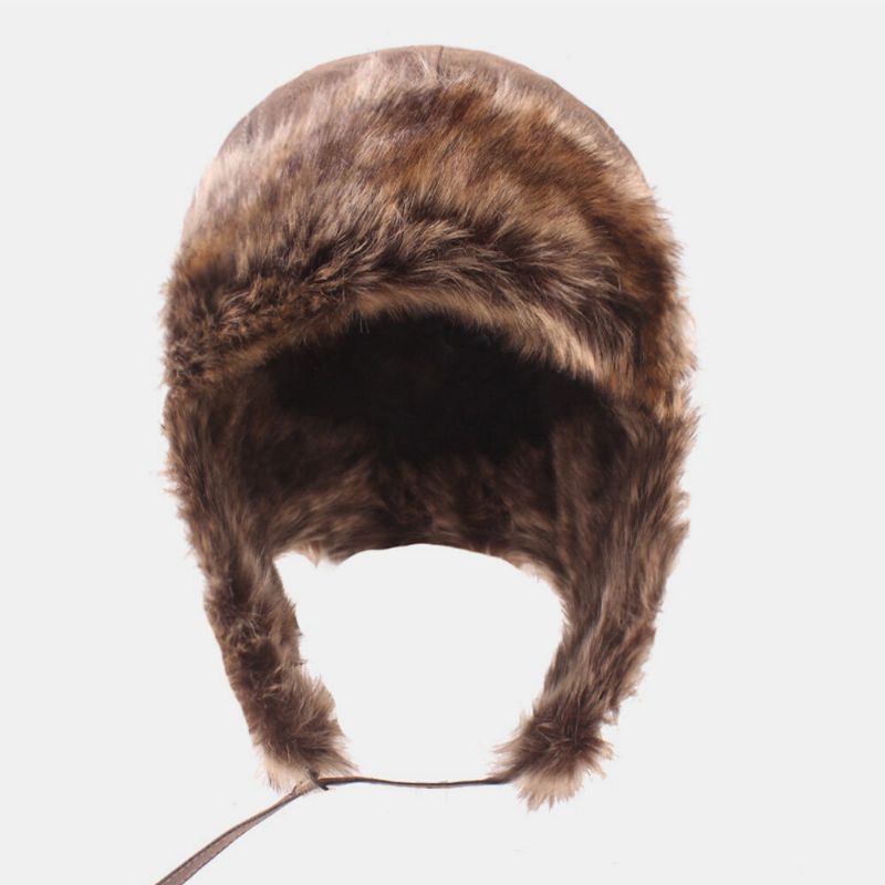 Män Pu Thicken Plysch Foder Trapper Hat Utomhus Öronskydd Vindtät Värme Ushanka Hatt