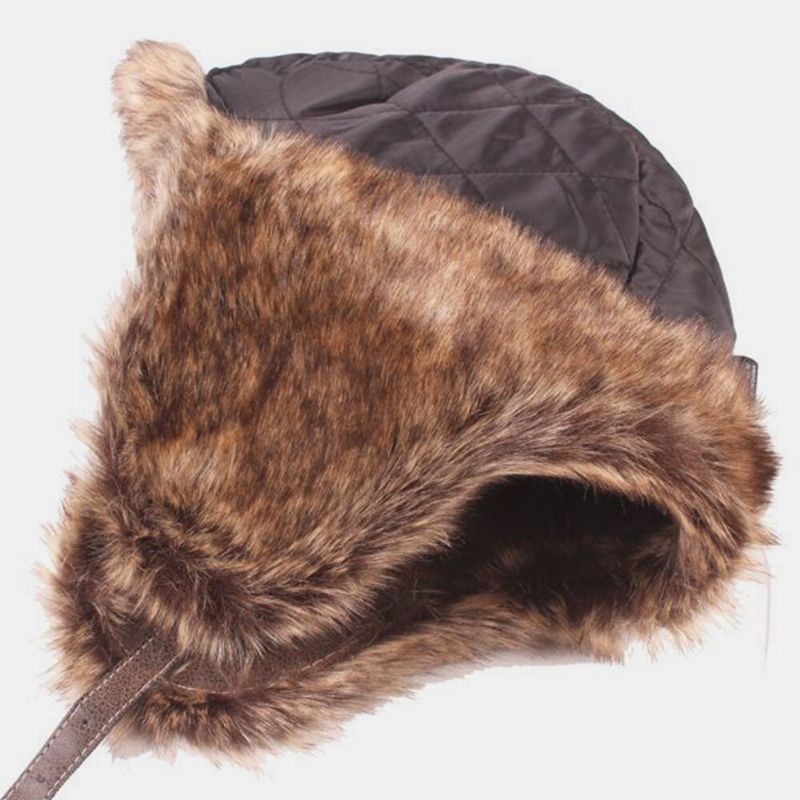 Män Pu Thicken Plysch Foder Trapper Hat Utomhus Öronskydd Vindtät Värme Ushanka Hatt