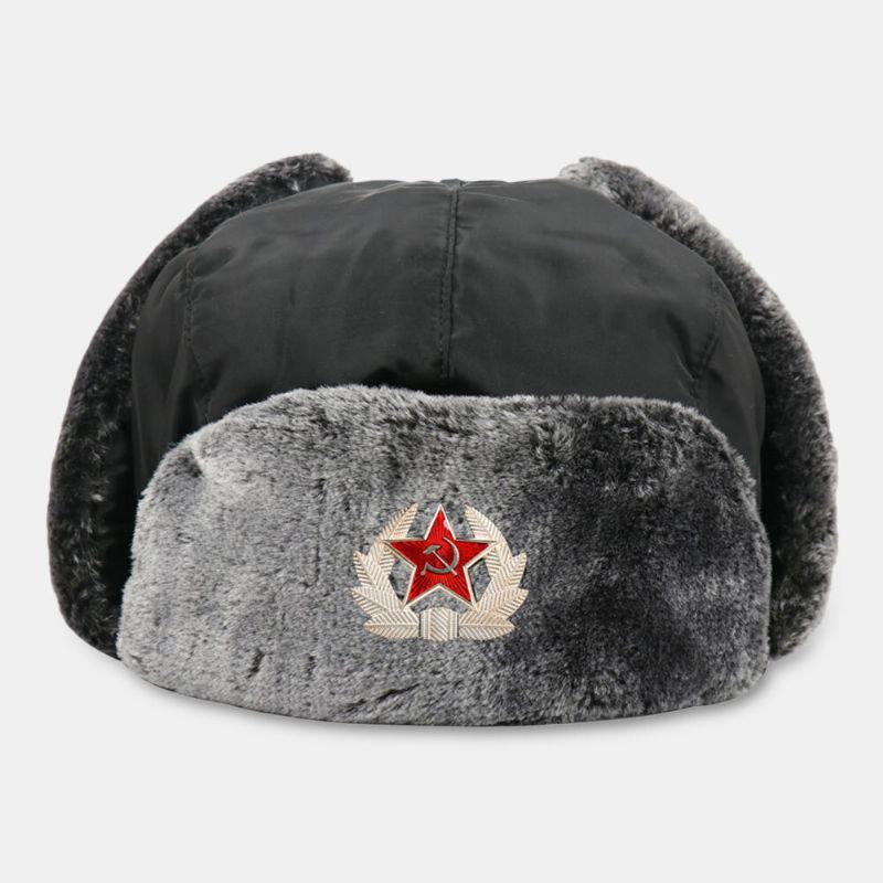 Män Solid Soviet Badge Vindtät Trapper Hat Outdoor Thicken Ear Protection Varm Rysk Hatt Ushanka Hat