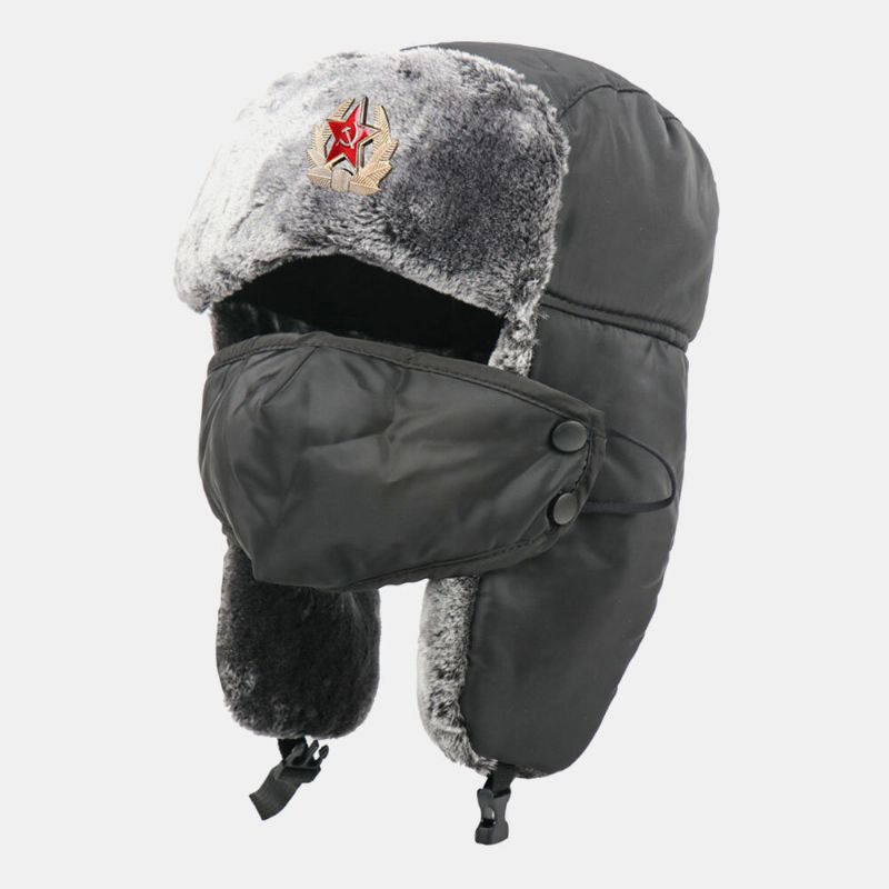 Män Solid Soviet Badge Vindtät Trapper Hat Outdoor Thicken Ear Protection Varm Rysk Hatt Ushanka Hat