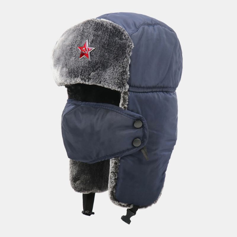 Män Solid Soviet Badge Vindtät Trapper Hat Outdoor Thicken Ear Protection Varm Rysk Hatt Ushanka Hat