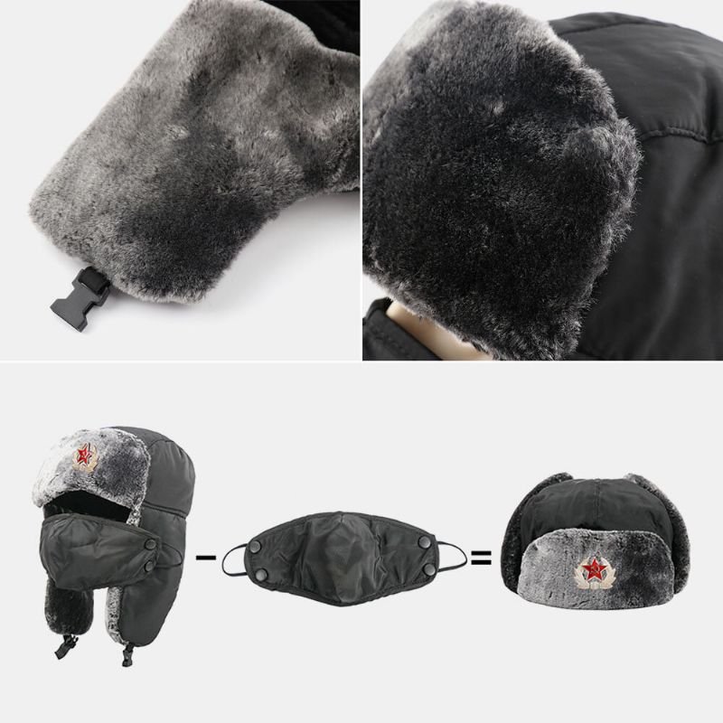 Män Solid Soviet Badge Vindtät Trapper Hat Outdoor Thicken Ear Protection Varm Rysk Hatt Ushanka Hat