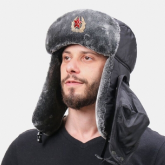 Män Solid Soviet Badge Vindtät Trapper Hat Outdoor Thicken Ear Protection Varm Rysk Hatt Ushanka Hat