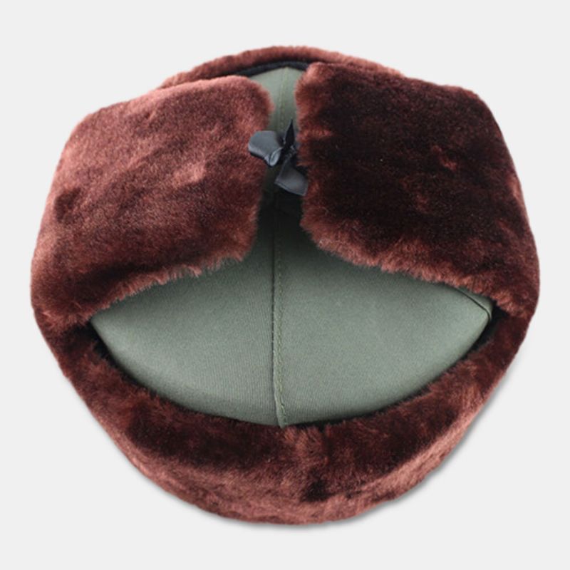 Män Soviet Badge Thicken Plus Velvet Trapper Hat Vinter Cykling Varmt Hörselskydd Vindtät Rysk Hatt Ushanka Hatt