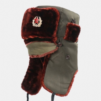 Män Soviet Badge Thicken Plus Velvet Trapper Hat Vinter Cykling Varmt Hörselskydd Vindtät Rysk Hatt Ushanka Hatt