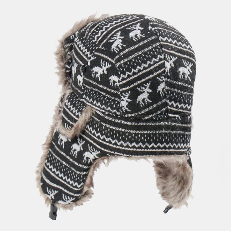 Män Stick Figur Får Mönster Tjocka Varm Trapper Hatt Utomhus Vindtät Öronskydd Jul Hatt Ushanka Hatt Rysk Hatt