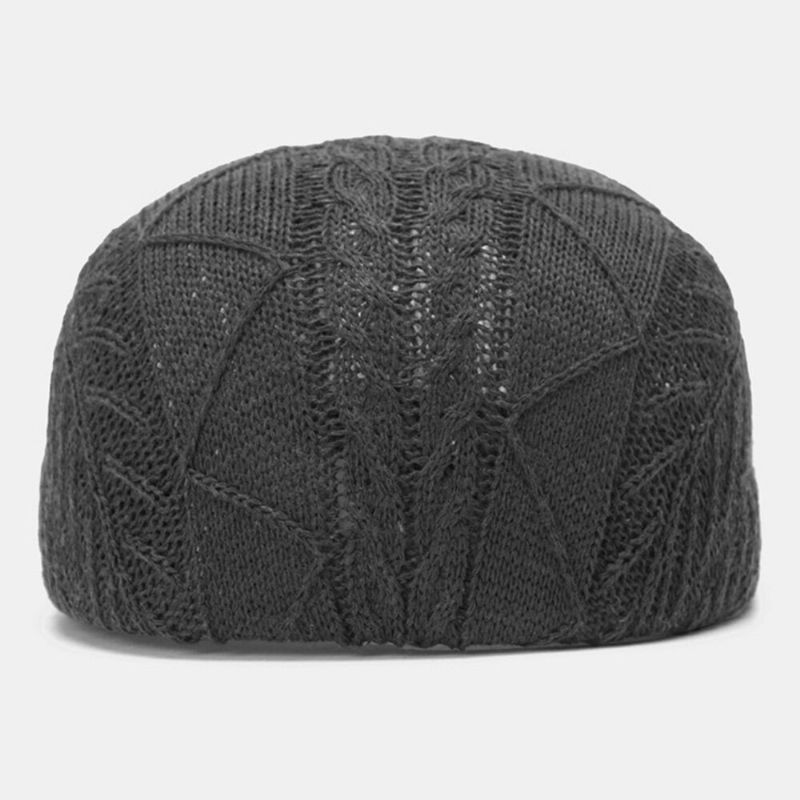 Män Stickad Enfärgad Feljusterade Ränder Twist Mönster Jacquard Casual Värme Basker Platt Keps