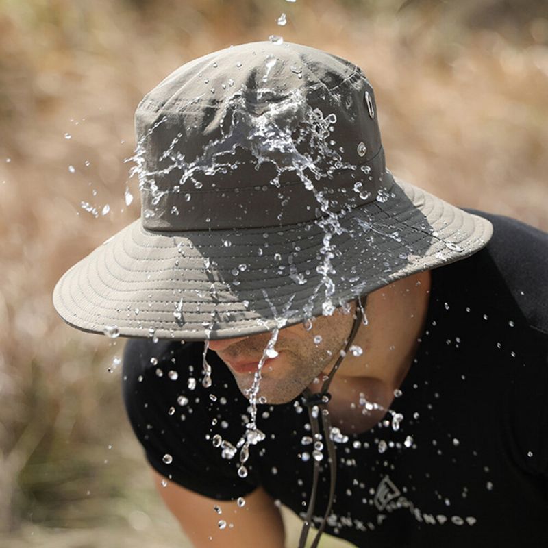 Män Stor Brätte Vindtätt Rep Justerbar Solskyddsmössa Dubbel Användning Utomhusfiske Bergsklättring Anti-uv Bucket Hat