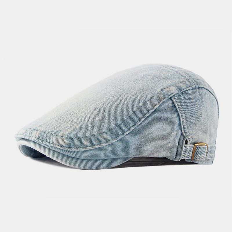 Män Tvättad Denim Gjord Gammal Casual Retro Driver Platt Hatt Fram Hatt Basker Hatt