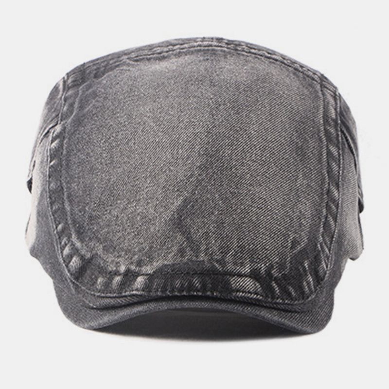 Män Tvättad Denim Gjord Gammal Casual Retro Driver Platt Hatt Fram Hatt Basker Hatt