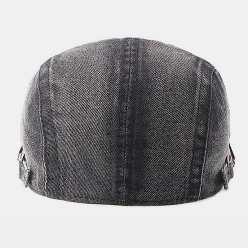 Män Tvättad Denim Gjord Gammal Casual Retro Driver Platt Hatt Fram Hatt Basker Hatt