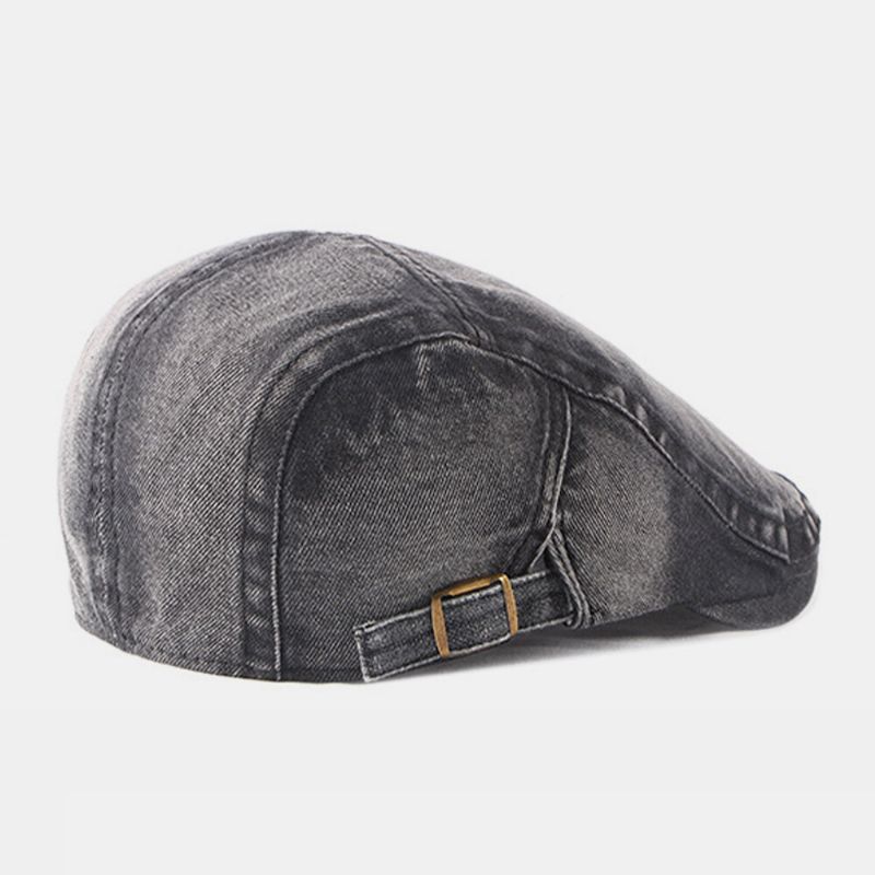 Män Tvättad Denim Gjord Gammal Casual Retro Driver Platt Hatt Fram Hatt Basker Hatt