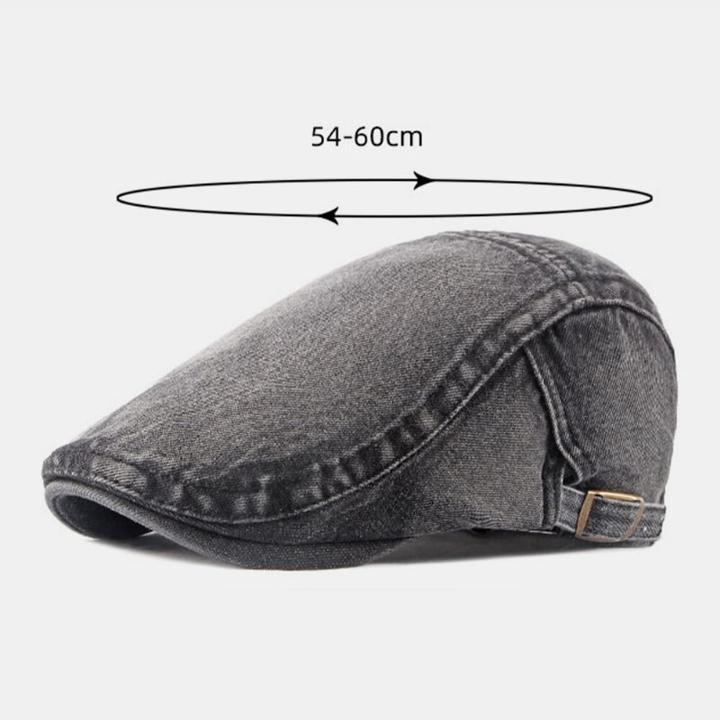 Män Tvättad Denim Gjord Gammal Casual Retro Driver Platt Hatt Fram Hatt Basker Hatt