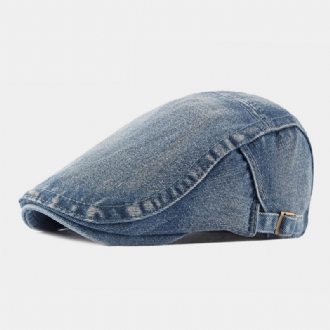 Män Tvättad Denim Gjord Gammal Casual Retro Driver Platt Hatt Fram Hatt Basker Hatt