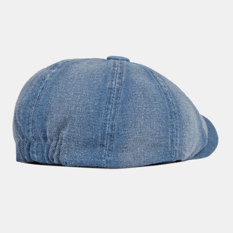 Män Tvättad Denim Rygg Elastiskt Band Design Justerbar Åttakantig Hatt Brittisk Retro Kortbrättad Newsboy Hat Flat Hat Målarhatt