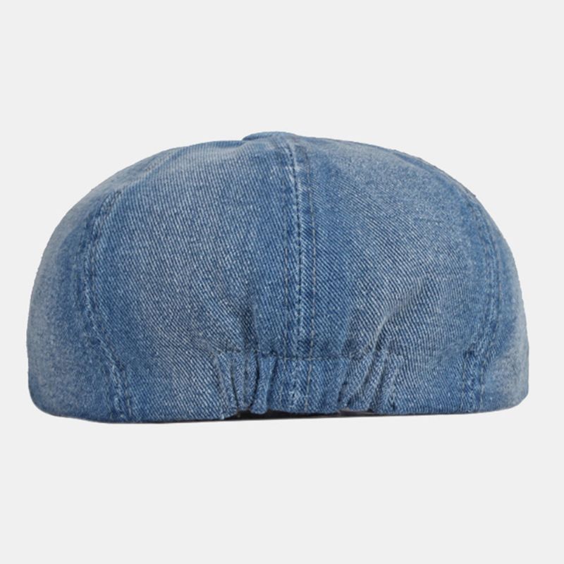 Män Tvättad Denim Rygg Elastiskt Band Design Justerbar Åttakantig Hatt Brittisk Retro Kortbrättad Newsboy Hat Flat Hat Målarhatt