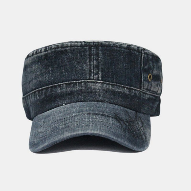 Män Tvättad Denim Tie Dye Broderi Trådmönster Flat Hat Utomhus Sport Justerbar Peaked Cap Army Hat