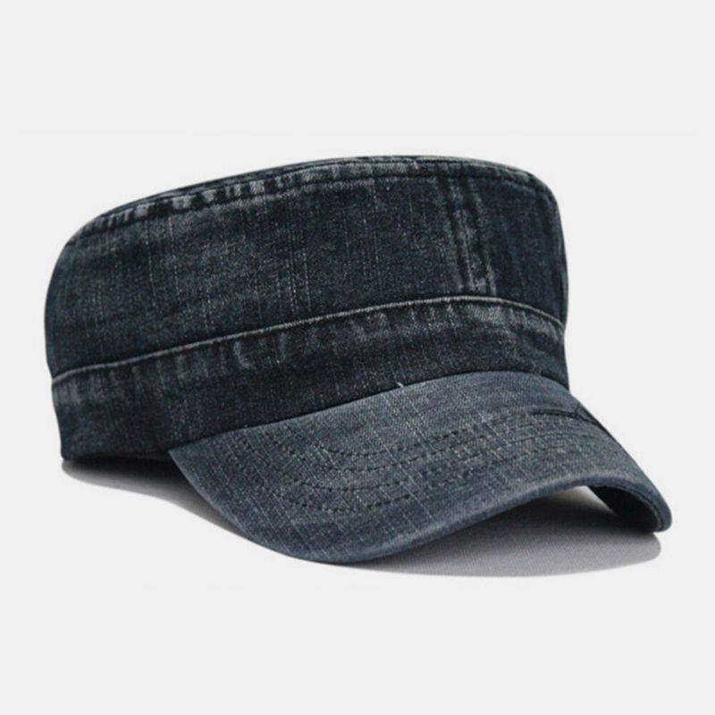 Män Tvättad Denim Tie Dye Broderi Trådmönster Flat Hat Utomhus Sport Justerbar Peaked Cap Army Hat