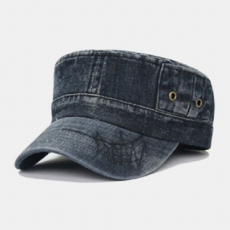 Män Tvättad Denim Tie Dye Broderi Trådmönster Flat Hat Utomhus Sport Justerbar Peaked Cap Army Hat