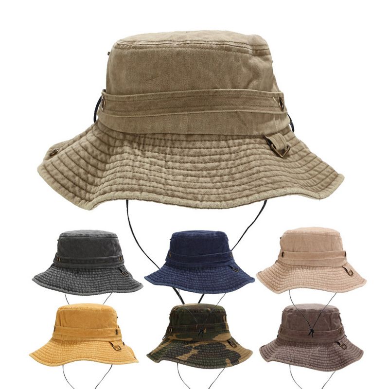 Män Utomhus Casual Bomullstvättad Gammal Bucket Hat Rese Fiskare Hatt Solhatt