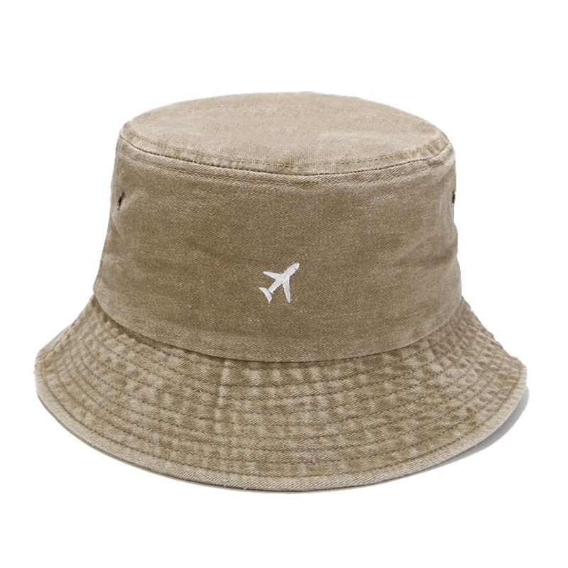 Ren Bomull För Män Vintage Gammal Tvättad Broderad Solhatt Mångsidig Casual Bucket Hat