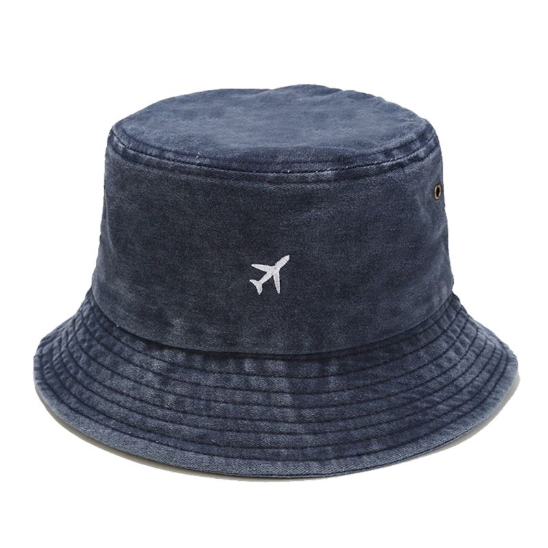 Ren Bomull För Män Vintage Gammal Tvättad Broderad Solhatt Mångsidig Casual Bucket Hat