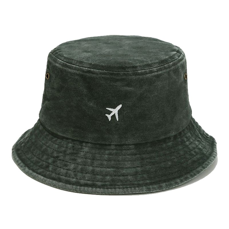 Ren Bomull För Män Vintage Gammal Tvättad Broderad Solhatt Mångsidig Casual Bucket Hat