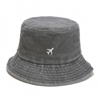 Ren Bomull För Män Vintage Gammal Tvättad Broderad Solhatt Mångsidig Casual Bucket Hat