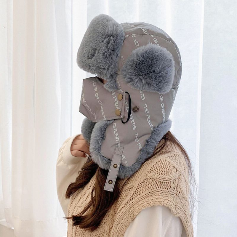 Uinsex Trapper Hat Tecknad Bokstav Geometrisk Reflex Vindtät Värme Med Mask Ushanka Hatt