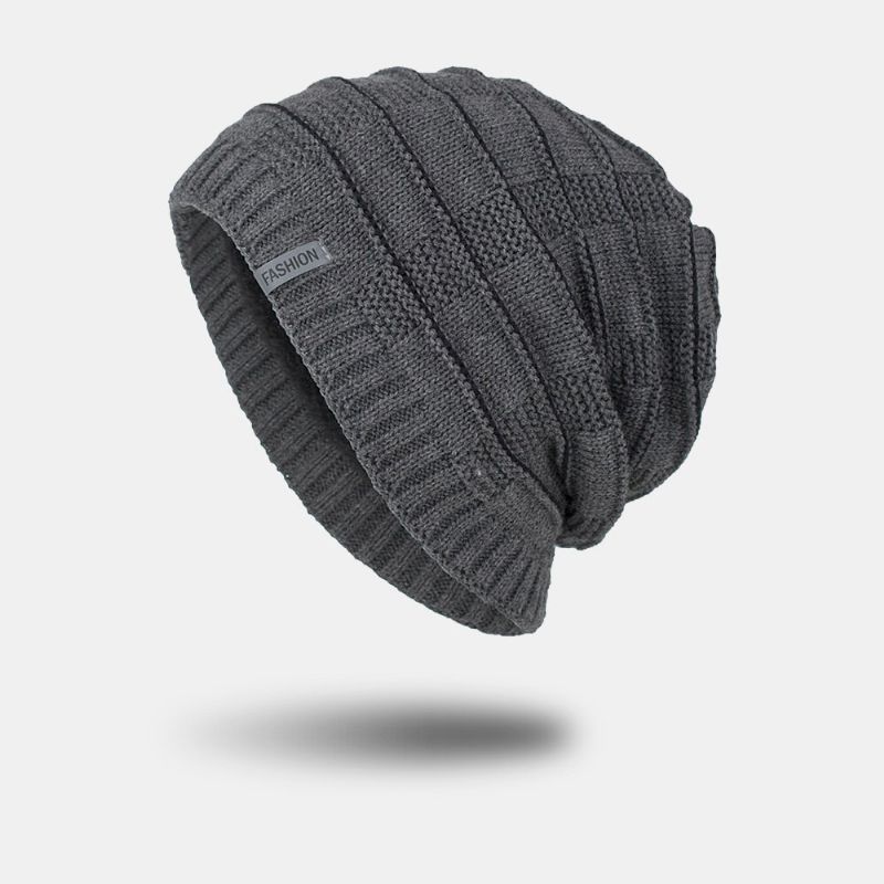 Unisex Akryl Geometri Plädmönster Elastisk Stickad Mössa Outdoor Plus Velvet Warm Justerbar Beanie Hat