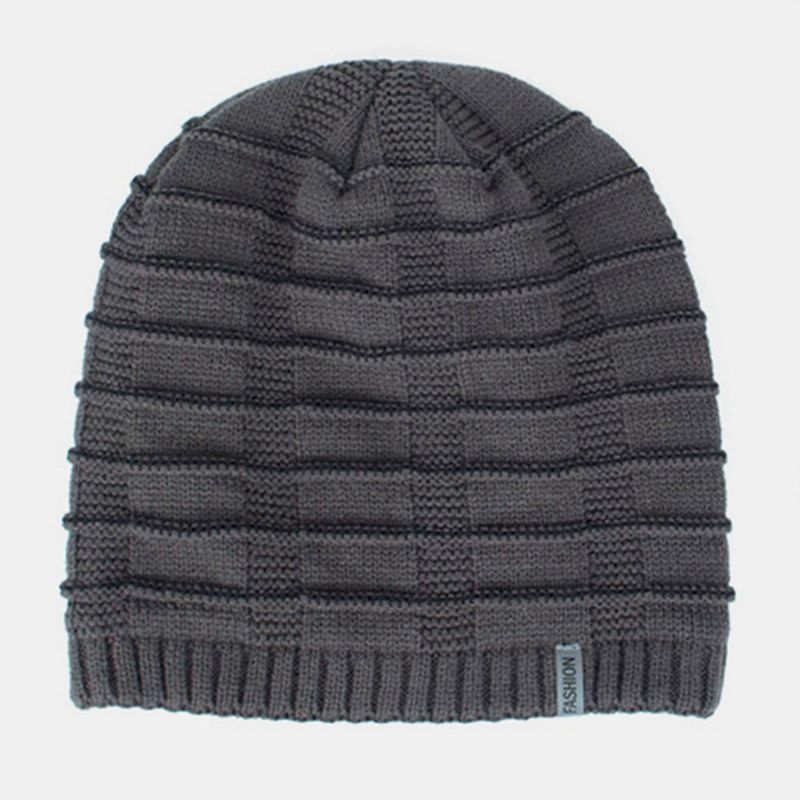 Unisex Akryl Geometri Plädmönster Elastisk Stickad Mössa Outdoor Plus Velvet Warm Justerbar Beanie Hat