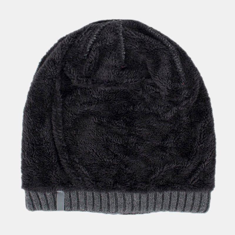 Unisex Akryl Geometri Plädmönster Elastisk Stickad Mössa Outdoor Plus Velvet Warm Justerbar Beanie Hat