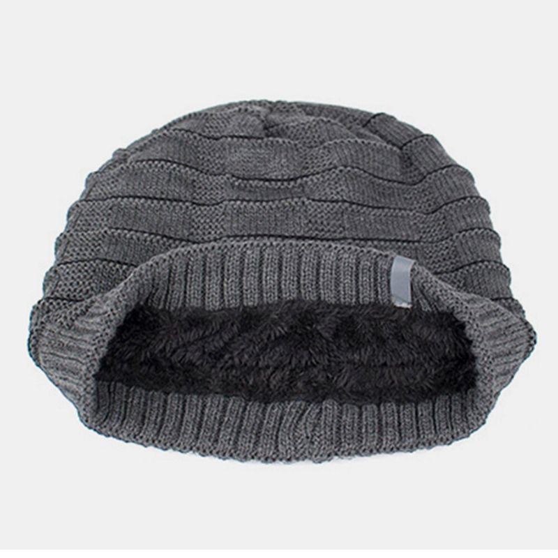 Unisex Akryl Geometri Plädmönster Elastisk Stickad Mössa Outdoor Plus Velvet Warm Justerbar Beanie Hat