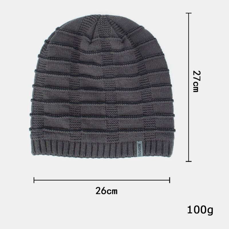 Unisex Akryl Geometri Plädmönster Elastisk Stickad Mössa Outdoor Plus Velvet Warm Justerbar Beanie Hat