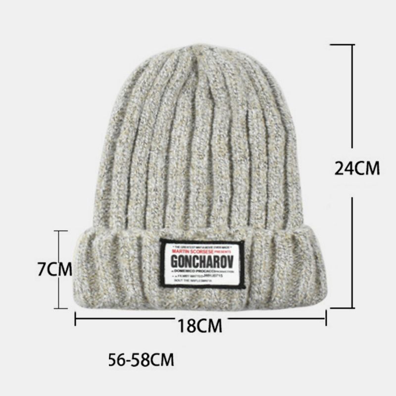 Unisex Blandad Färg Stickad Jacquard Brevtyg Patch All-match Warm Beanie Hat