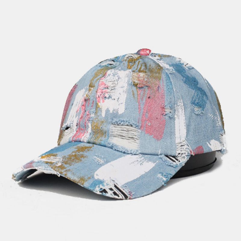 Unisex Bomull Denim Hål Graffiti Design Street Travel Wild Sunshade Baseballhatt