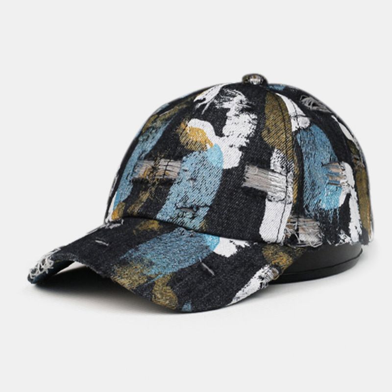 Unisex Bomull Denim Hål Graffiti Design Street Travel Wild Sunshade Baseballhatt