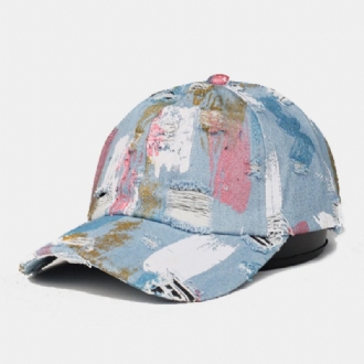 Unisex Bomull Denim Hål Graffiti Design Street Travel Wild Sunshade Baseballhatt