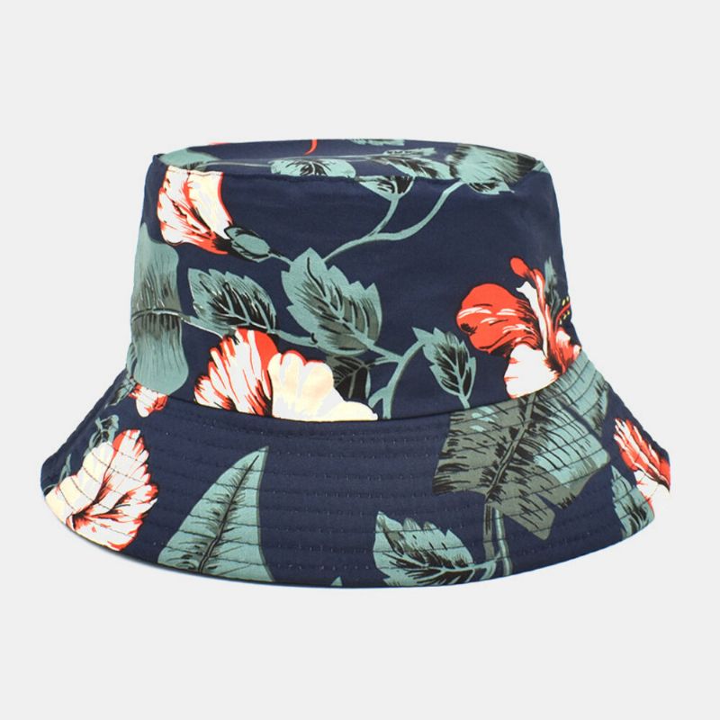 Unisex Bomull Dubbelsidig Bärbar Blommig Lövmönster Utskrift Bucket Hatt