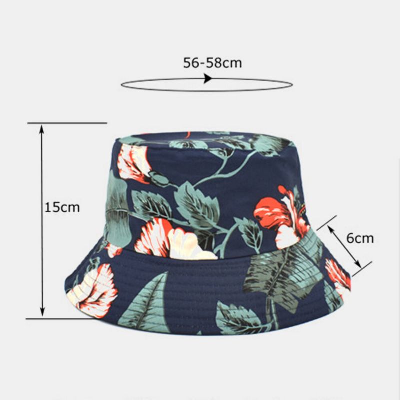 Unisex Bomull Dubbelsidig Bärbar Blommig Lövmönster Utskrift Bucket Hatt