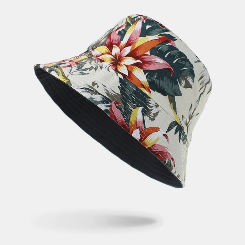 Unisex Bomull Dubbelsidig Bärbar Färgglad Naturligt Blommönster Utskrift Bucket Hat