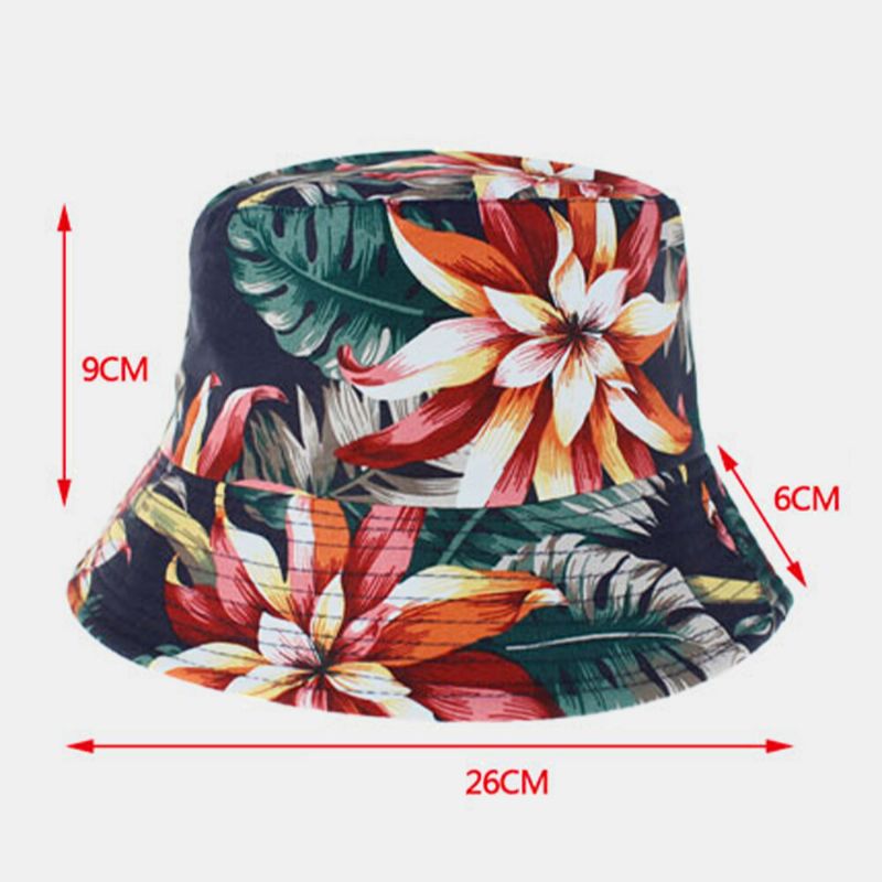 Unisex Bomull Dubbelsidig Bärbar Färgglad Naturligt Blommönster Utskrift Bucket Hat