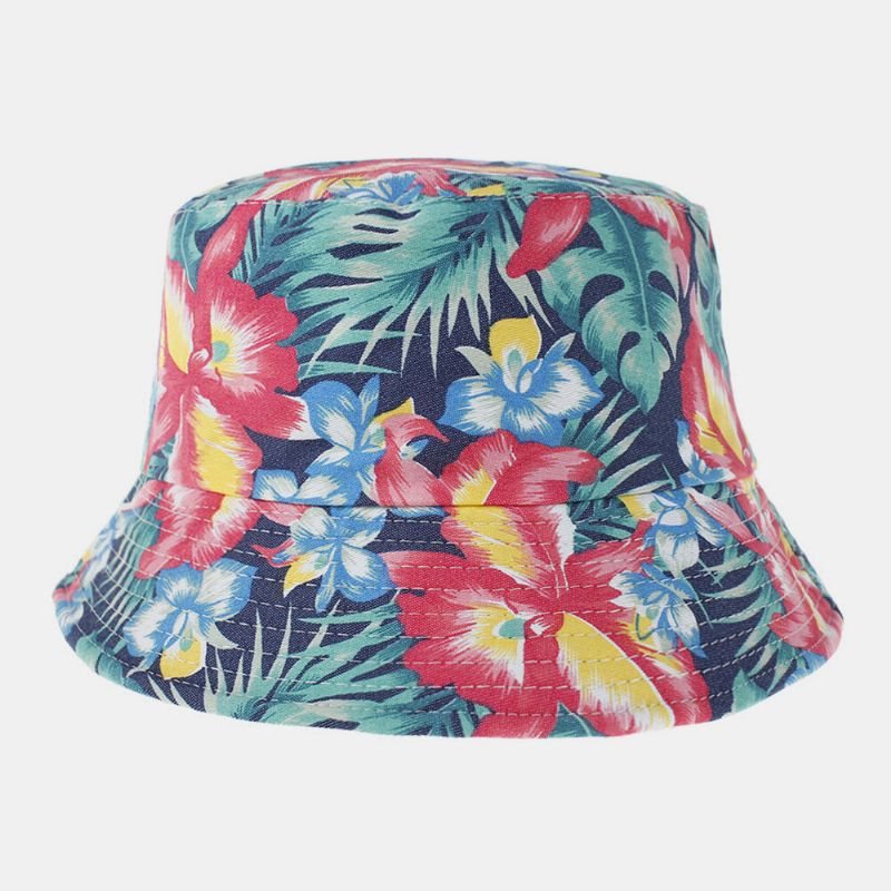 Unisex Bomull Dubbelsidig Bärbar Färgglad Naturligt Blommönster Utskrift Bucket Hat