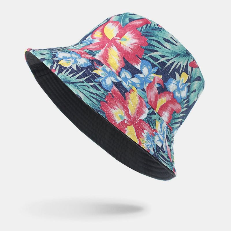 Unisex Bomull Dubbelsidig Bärbar Färgglad Naturligt Blommönster Utskrift Bucket Hat