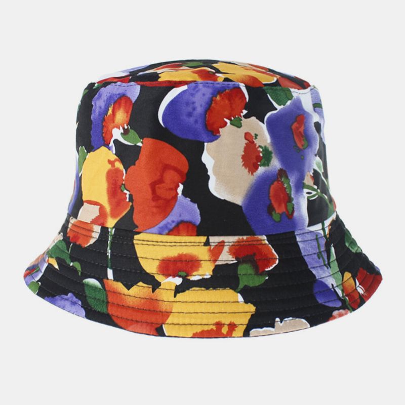 Unisex Bomull Dubbelsidig Bärbar Färgglad Naturligt Blommönster Utskrift Bucket Hat